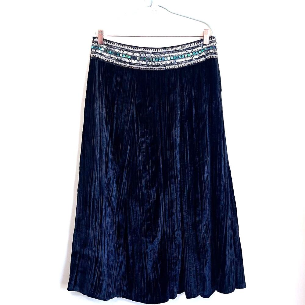 Anne Carson Whimsigoth Crinkle Vintage Velvet‎ Maxi Skirt Size 10 Black Sequin